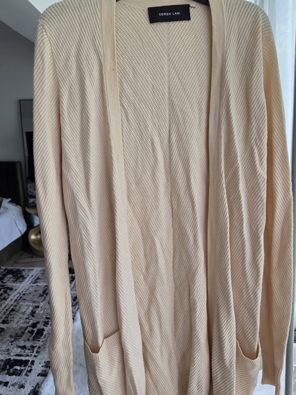 Derek Lam Cream Open-Front Ribbed Cardigan